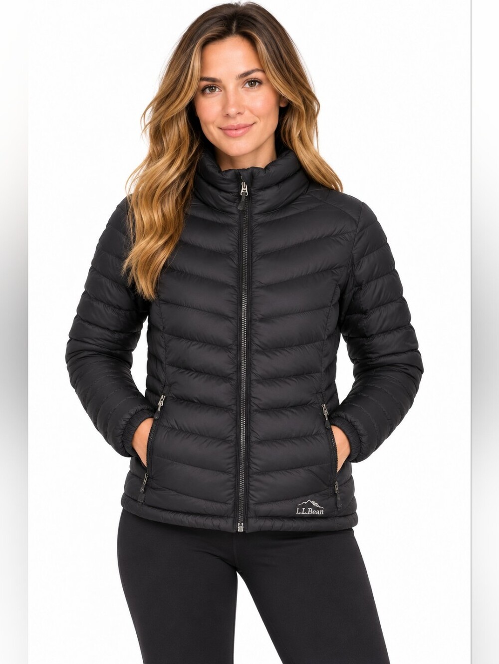 L.L.Bean Women XS Black Goose Down Puffer Jacket Lightweight Packable Winter Ski